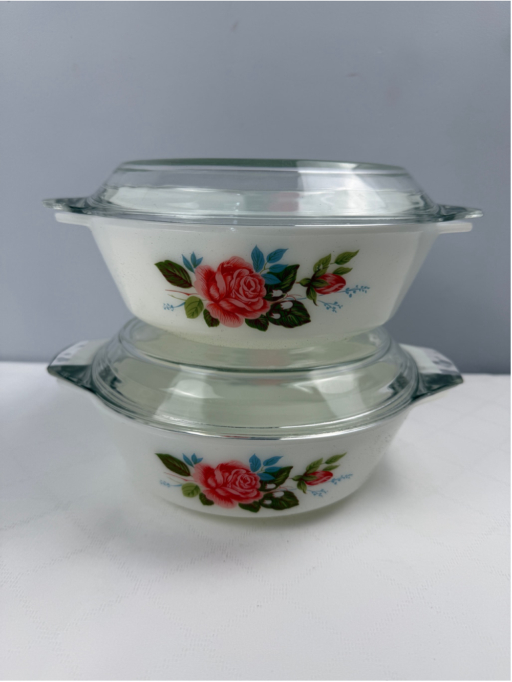 Vintage JAJ Pyrex Cottage Rose 509 Casserole Cookware with Lid Set of 2